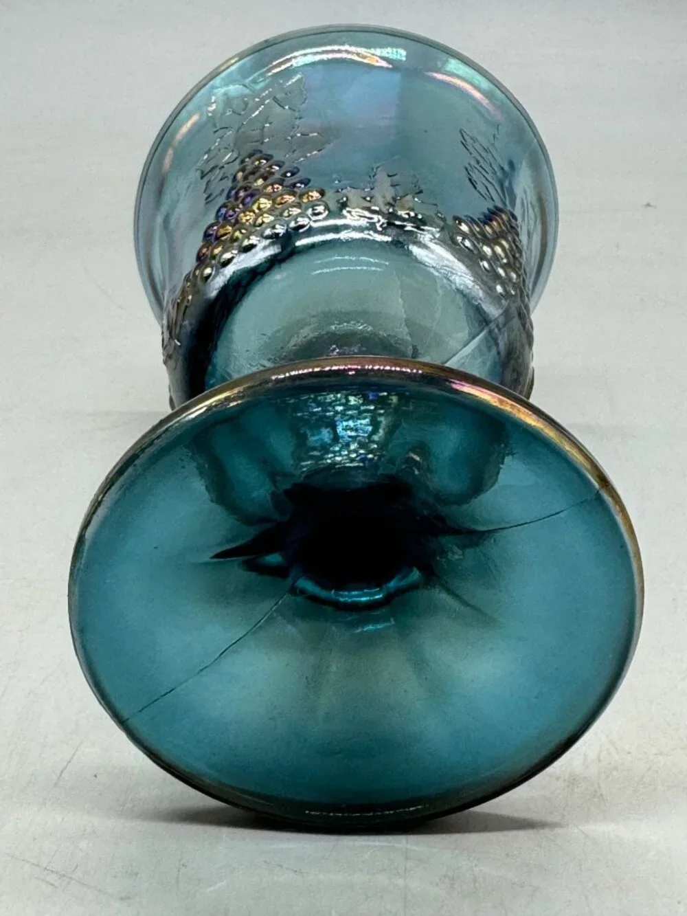 Vintage Blue Carnival Glass Grape & Vine Goblets cups 5